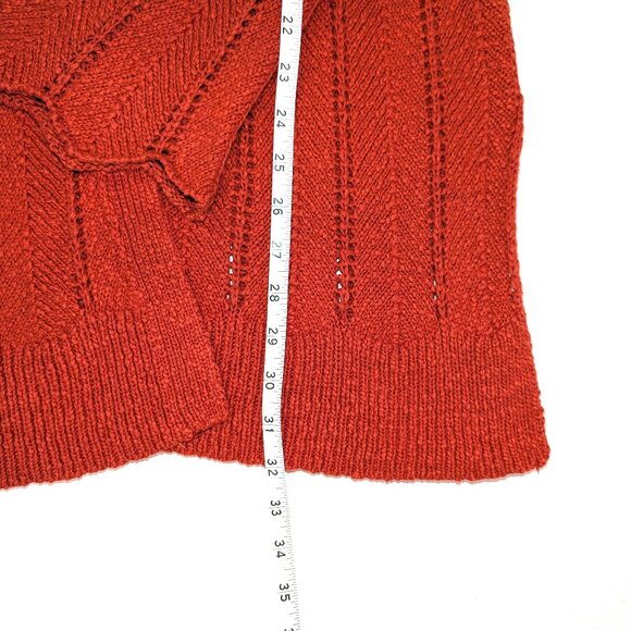 Meadow Rue | Anthropologie Priscilla Pointelle Cardigan in Rust Red | Size Small - Picture 13 of 13